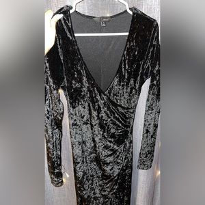 LONG HIGH SLIT BLACK DRESS DEEP V